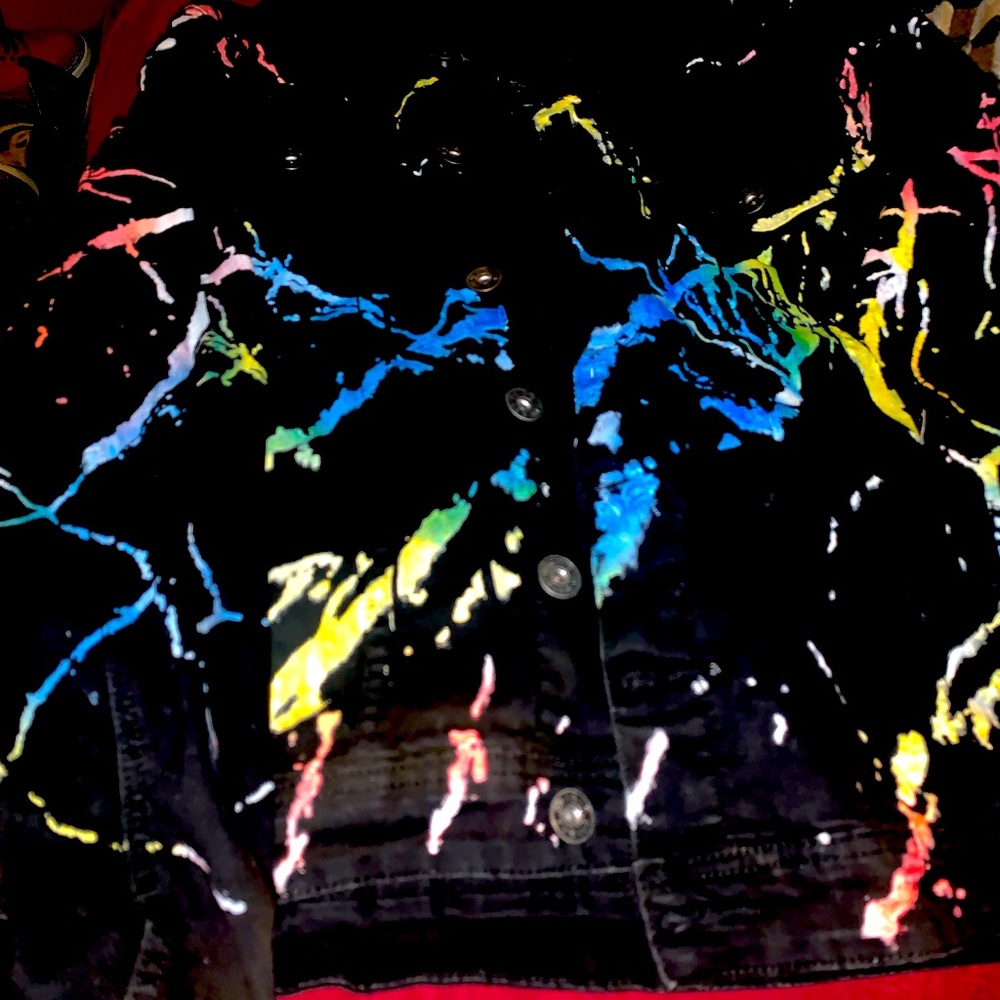 Paint splatter jean jacket Pink Floyd “The Dark Size